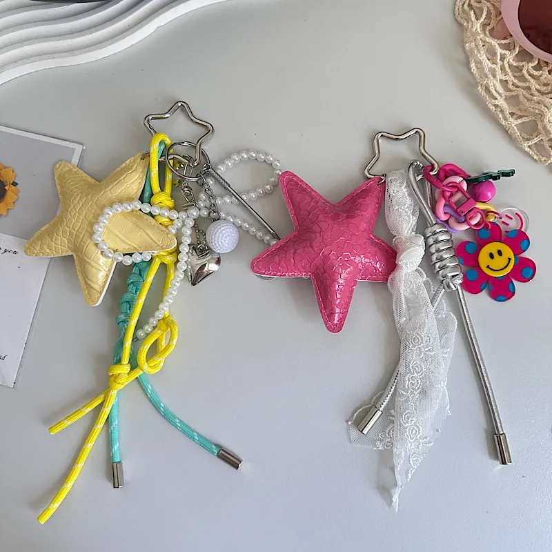 Star Pearl Bow Heart-Shaped Car Key Case Decorative Hanging Chain Summer Mobile Phone Accessories PVC Material display picture 1