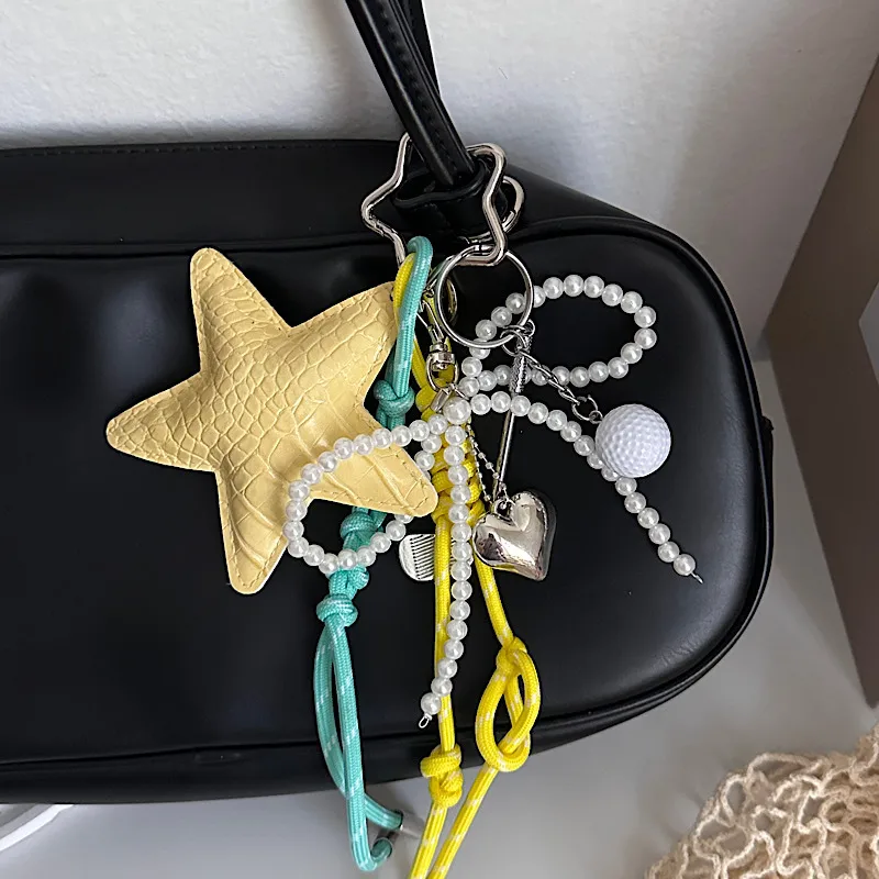 Star Pearl Bow Heart-Shaped Car Key Case Decorative Hanging Chain Summer Mobile Phone Accessories PVC Material display picture 2