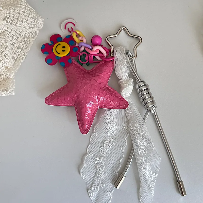 Star Pearl Bow Heart-Shaped Car Key Case Decorative Hanging Chain Summer Mobile Phone Accessories PVC Material display picture 4