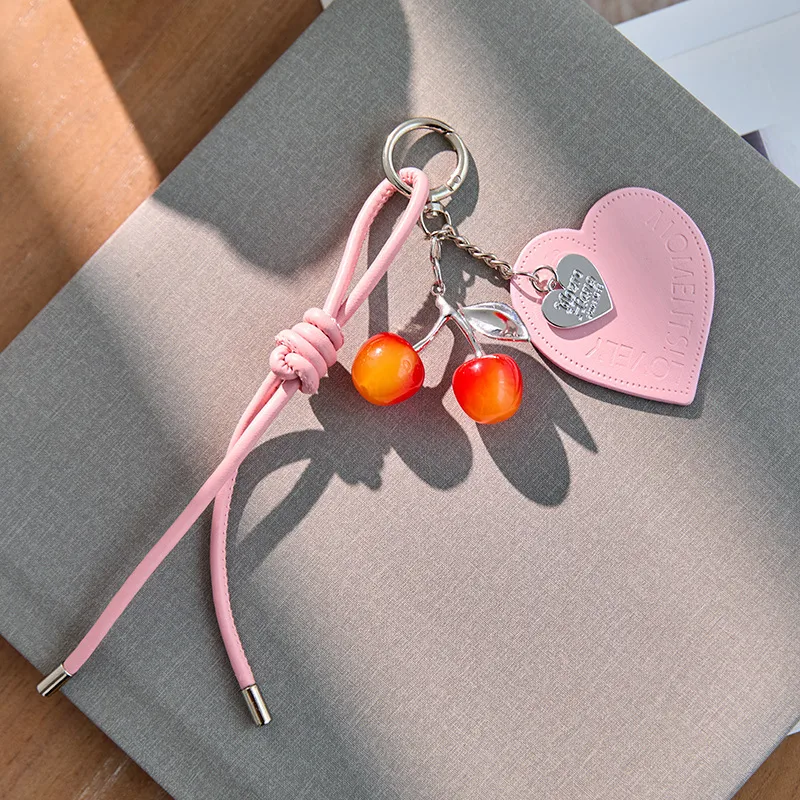 Original Design Pink Cherry Miu Bag Accessories Keychain Multifunctional Accessories Ins Leather Rope Lanyard Matching Jewelry display picture 2