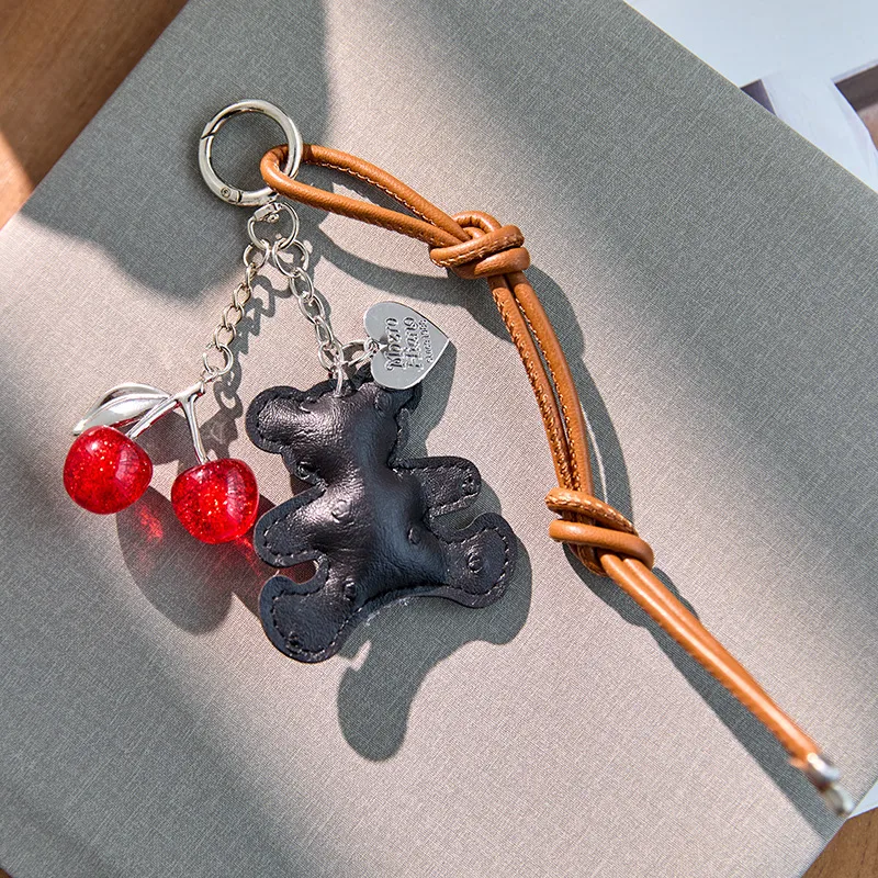 Original Design Pink Cherry Miu Bag Accessories Keychain Multifunctional Accessories Ins Leather Rope Lanyard Matching Jewelry display picture 9