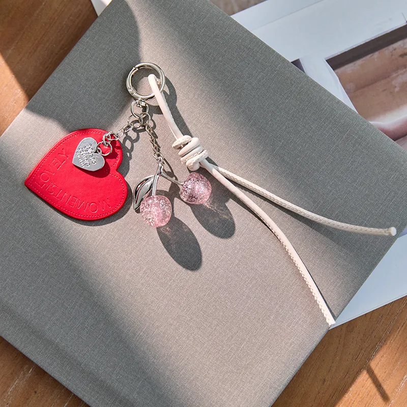 Original Design Pink Cherry Miu Bag Accessories Keychain Multifunctional Accessories Ins Leather Rope Lanyard Matching Jewelry display picture 10