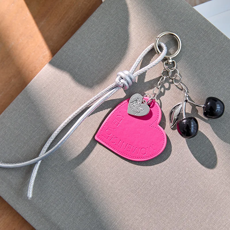 Original Design Pink Cherry Miu Bag Accessories Keychain Multifunctional Accessories Ins Leather Rope Lanyard Matching Jewelry display picture 11