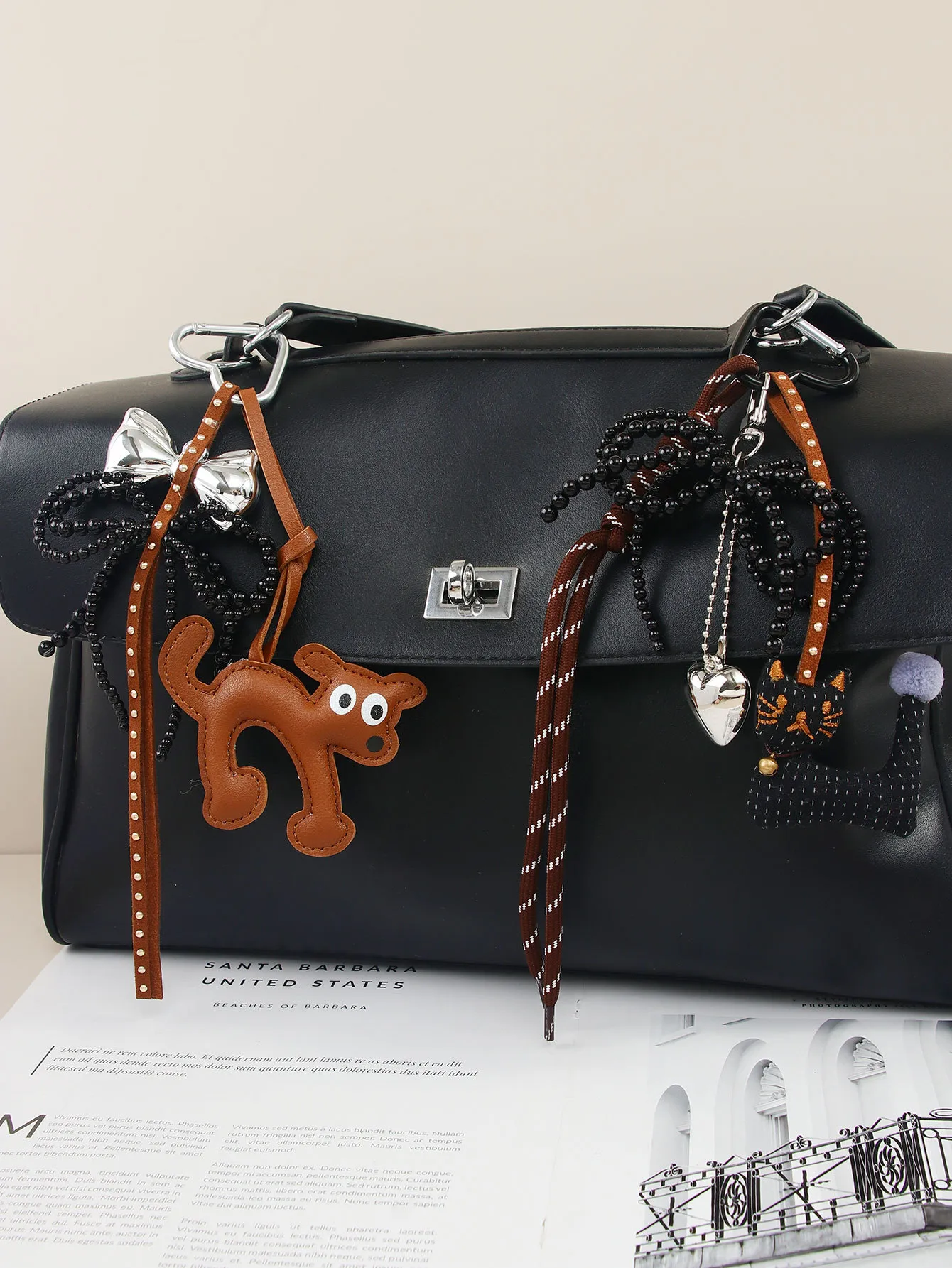 Cute Shape Bell Cat Pendant Accessories Braided Rope Keychain Bag Accessories Miu Series Pu Big Eyes Cat Design Personalized display picture 3