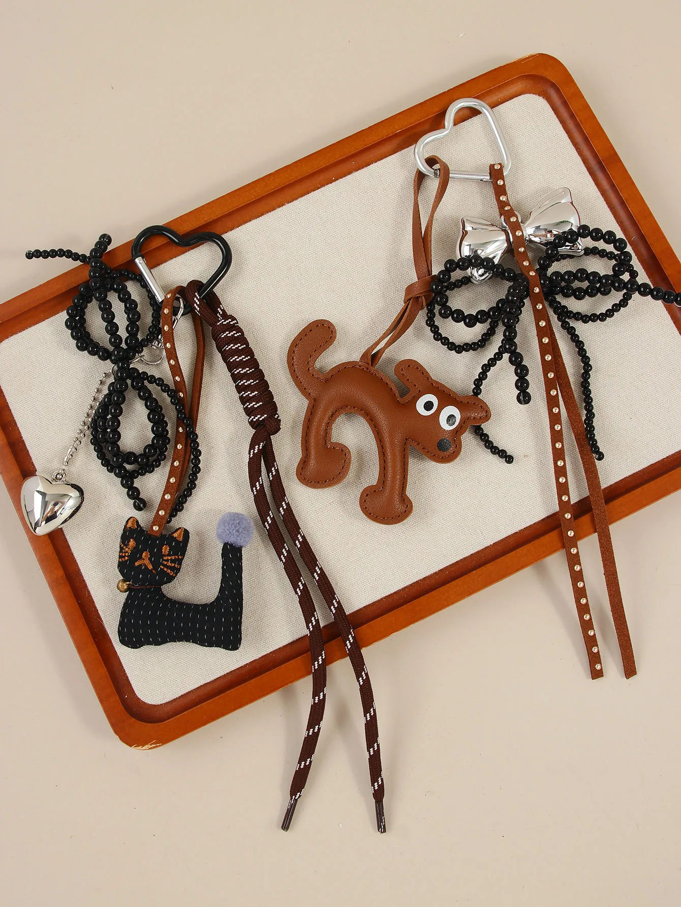 Cute Shape Bell Cat Pendant Accessories Braided Rope Keychain Bag Accessories Miu Series Pu Big Eyes Cat Design Personalized display picture 4
