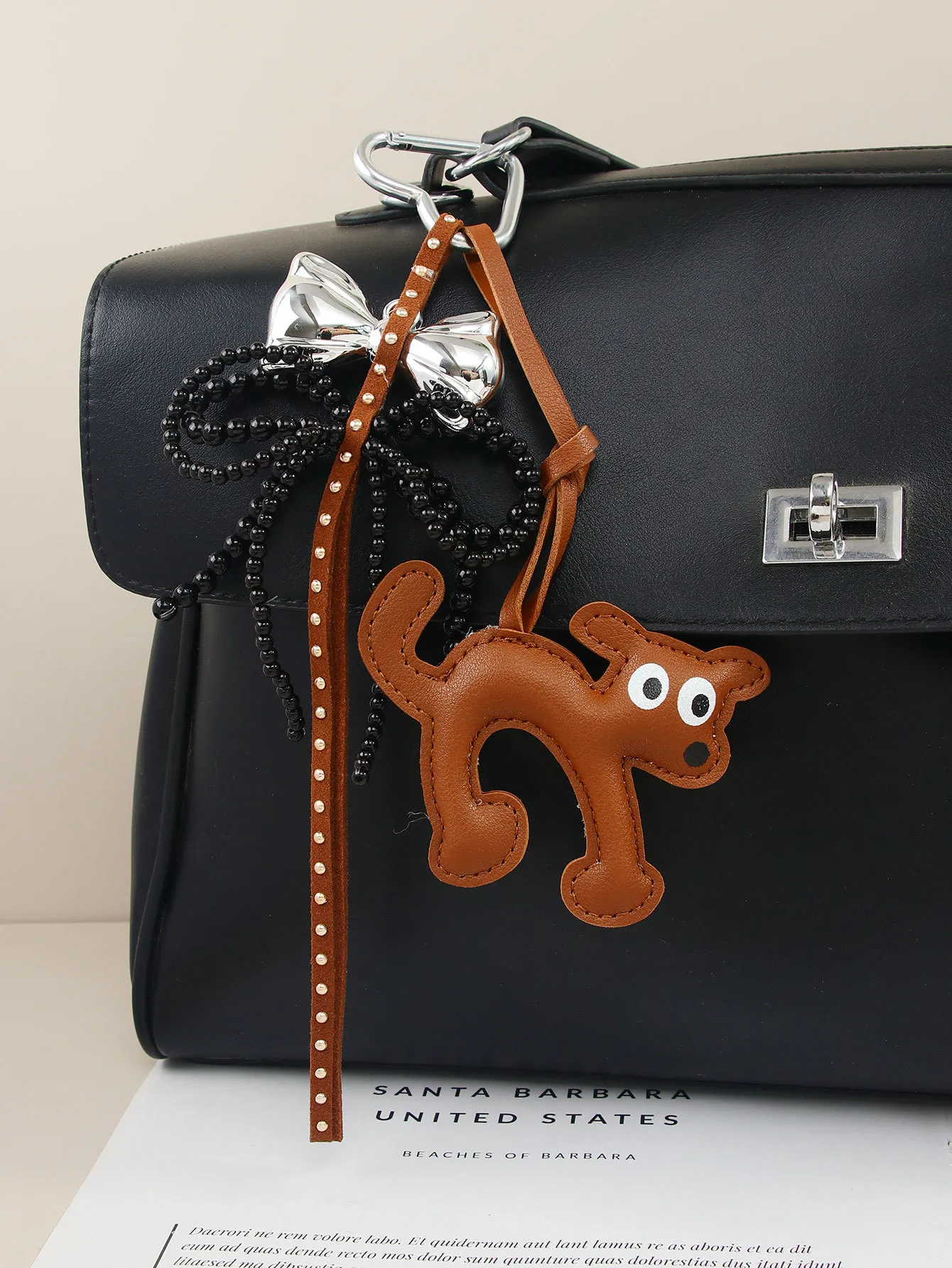 Cute Shape Bell Cat Pendant Accessories Braided Rope Keychain Bag Accessories Miu Series Pu Big Eyes Cat Design Personalized display picture 6