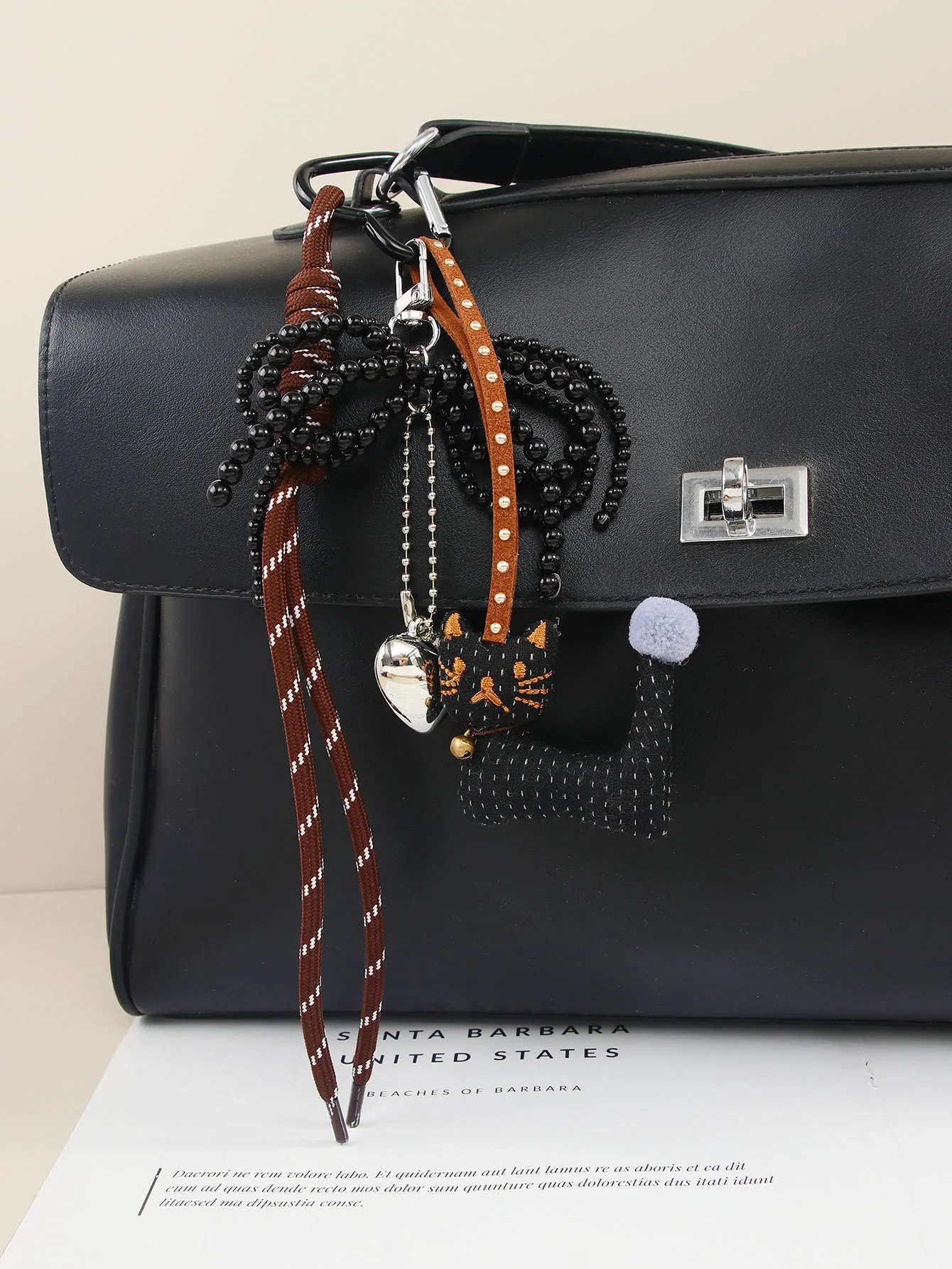 Cute Shape Bell Cat Pendant Accessories Braided Rope Keychain Bag Accessories Miu Series Pu Big Eyes Cat Design Personalized display picture 7