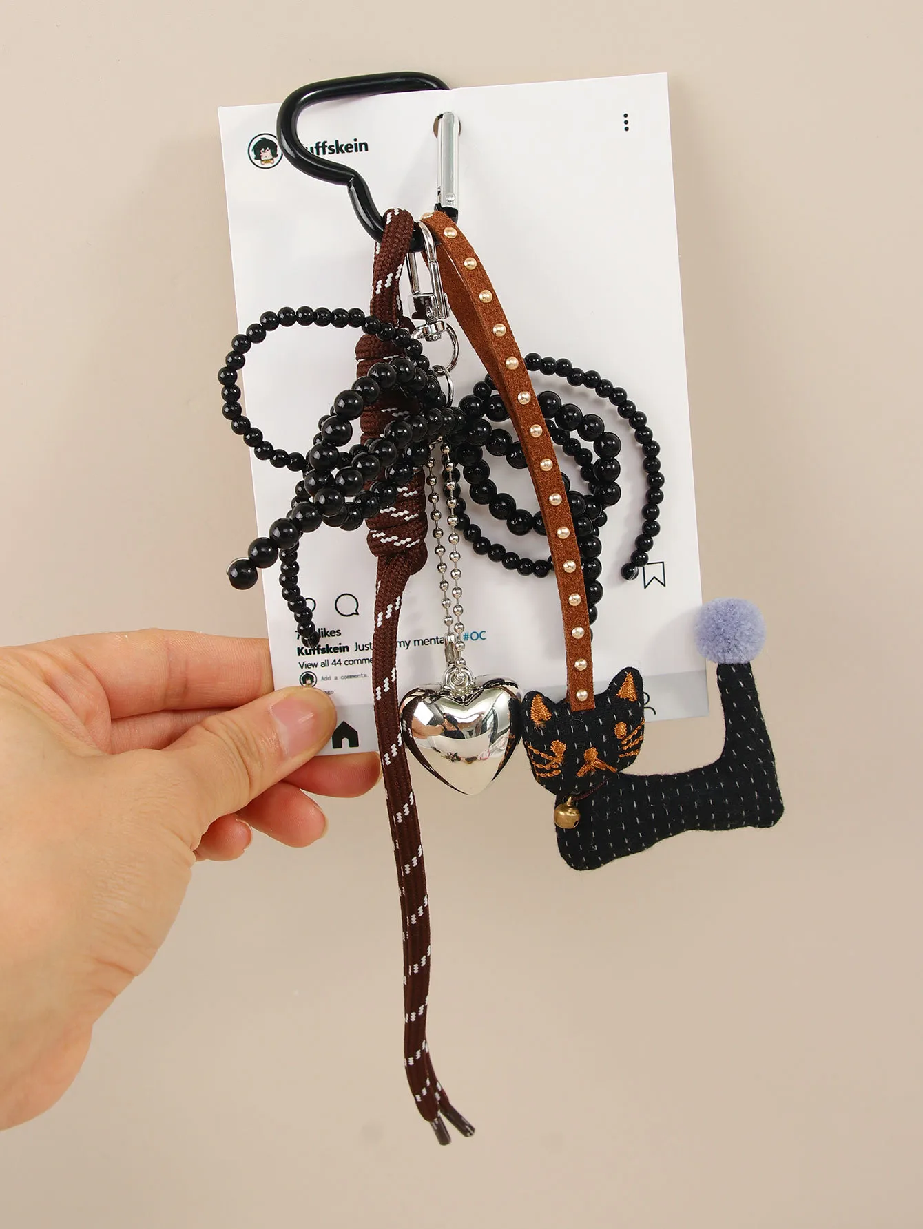 Cute Shape Bell Cat Pendant Accessories Braided Rope Keychain Bag Accessories Miu Series Pu Big Eyes Cat Design Personalized display picture 10