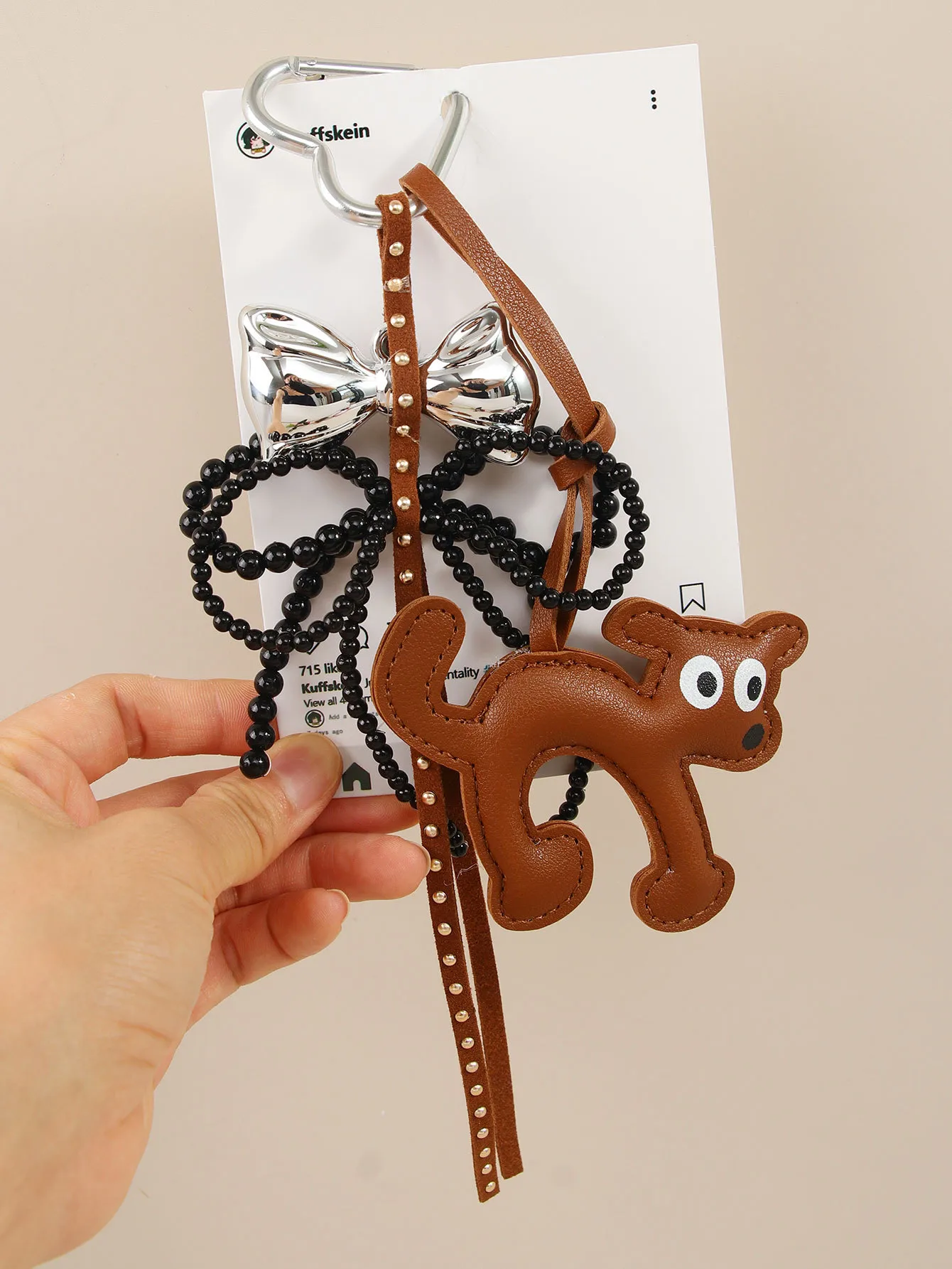 Cute Shape Bell Cat Pendant Accessories Braided Rope Keychain Bag Accessories Miu Series Pu Big Eyes Cat Design Personalized display picture 11