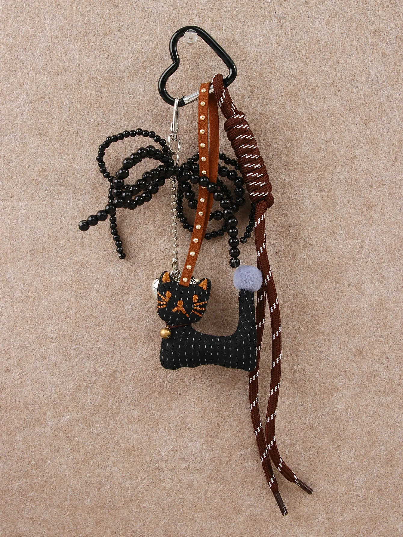 Cute Shape Bell Cat Pendant Accessories Braided Rope Keychain Bag Accessories Miu Series Pu Big Eyes Cat Design Personalized display picture 13