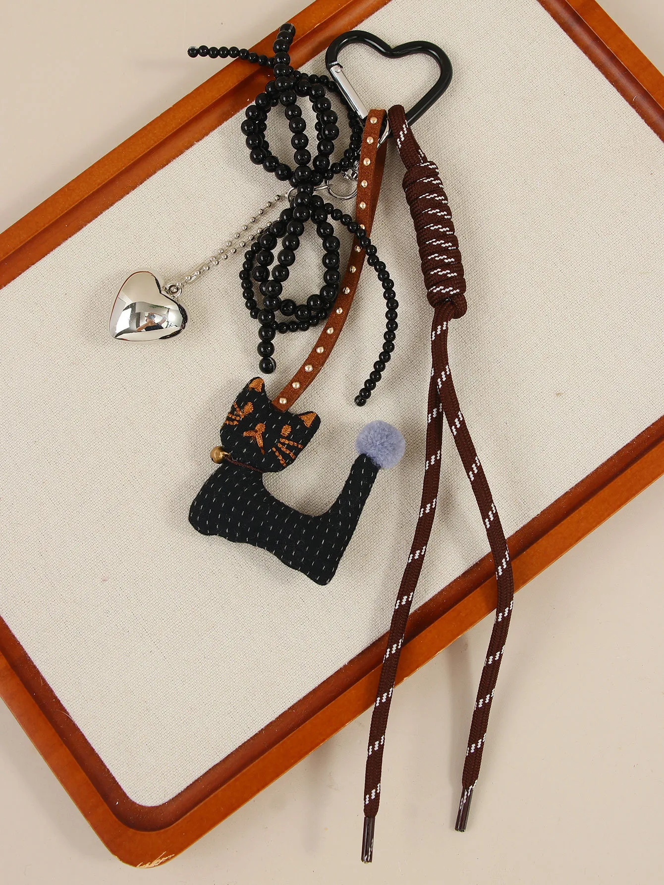 Cute Shape Bell Cat Pendant Accessories Braided Rope Keychain Bag Accessories Miu Series Pu Big Eyes Cat Design Personalized display picture 14