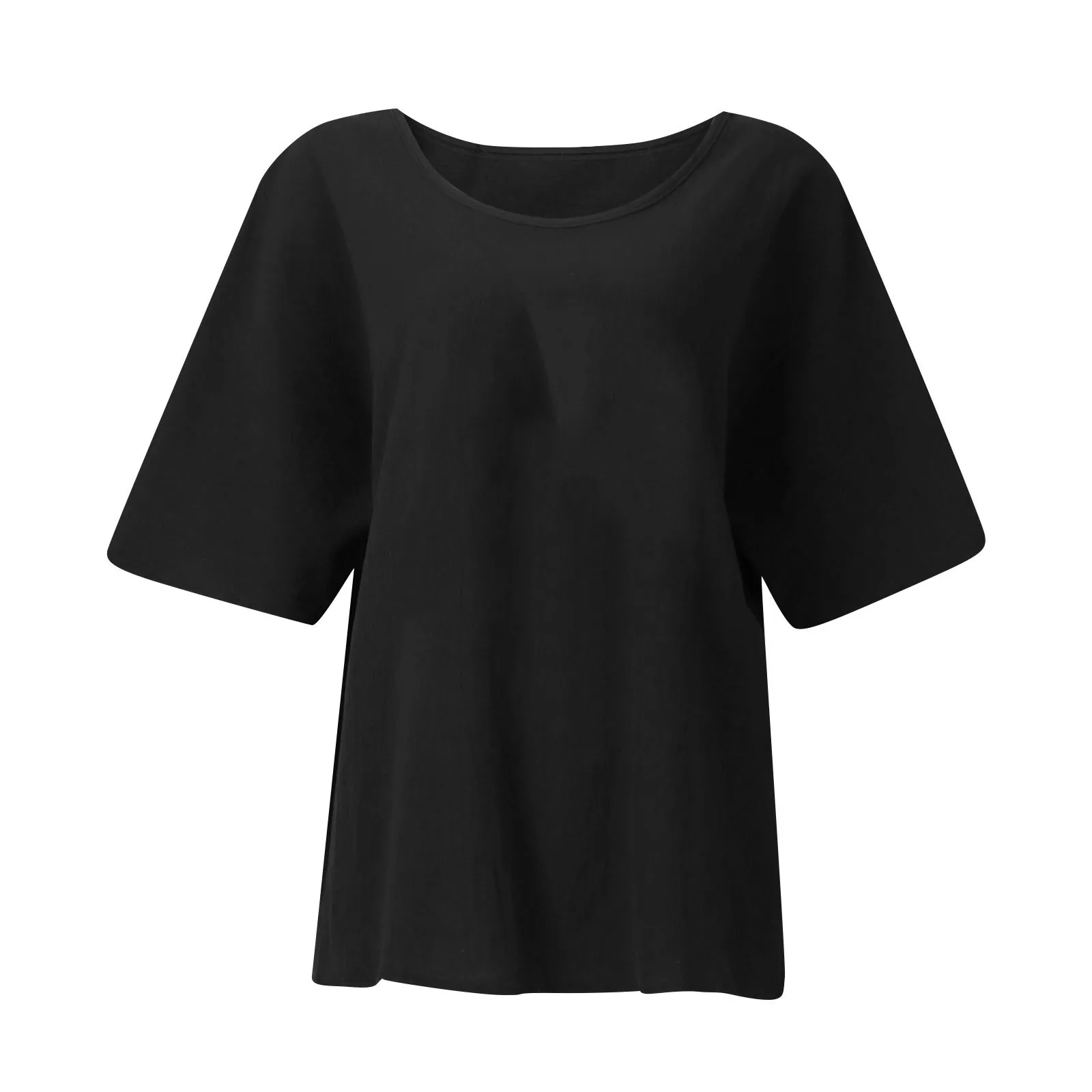 Summer Cotton Linen Solid Color Short Sleeve Women's Slim Fit Casual Top Plus Size Women's Shirt Round Neck T-Shirt Street Style display picture 5