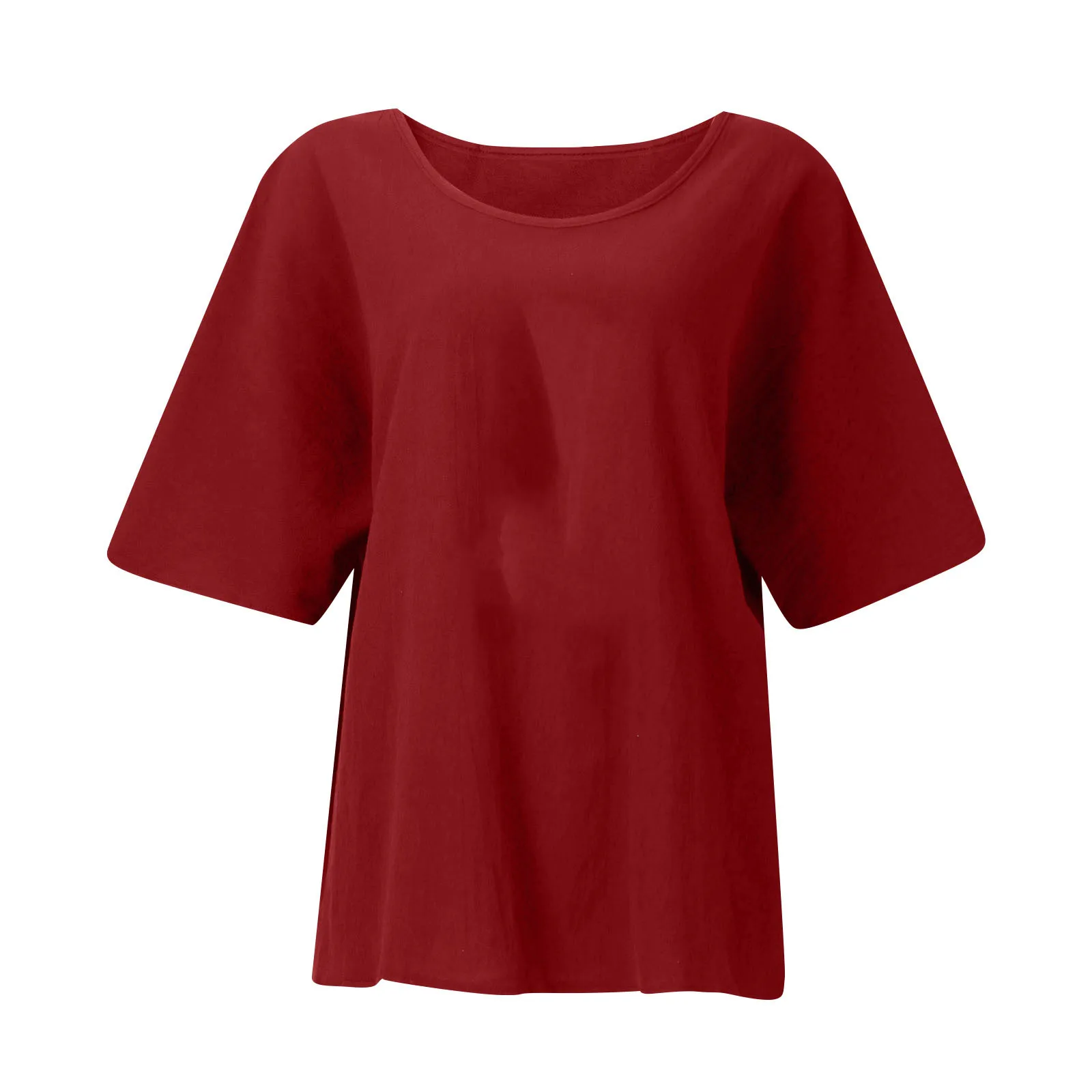 Summer Cotton Linen Solid Color Short Sleeve Women's Slim Fit Casual Top Plus Size Women's Shirt Round Neck T-Shirt Street Style display picture 6
