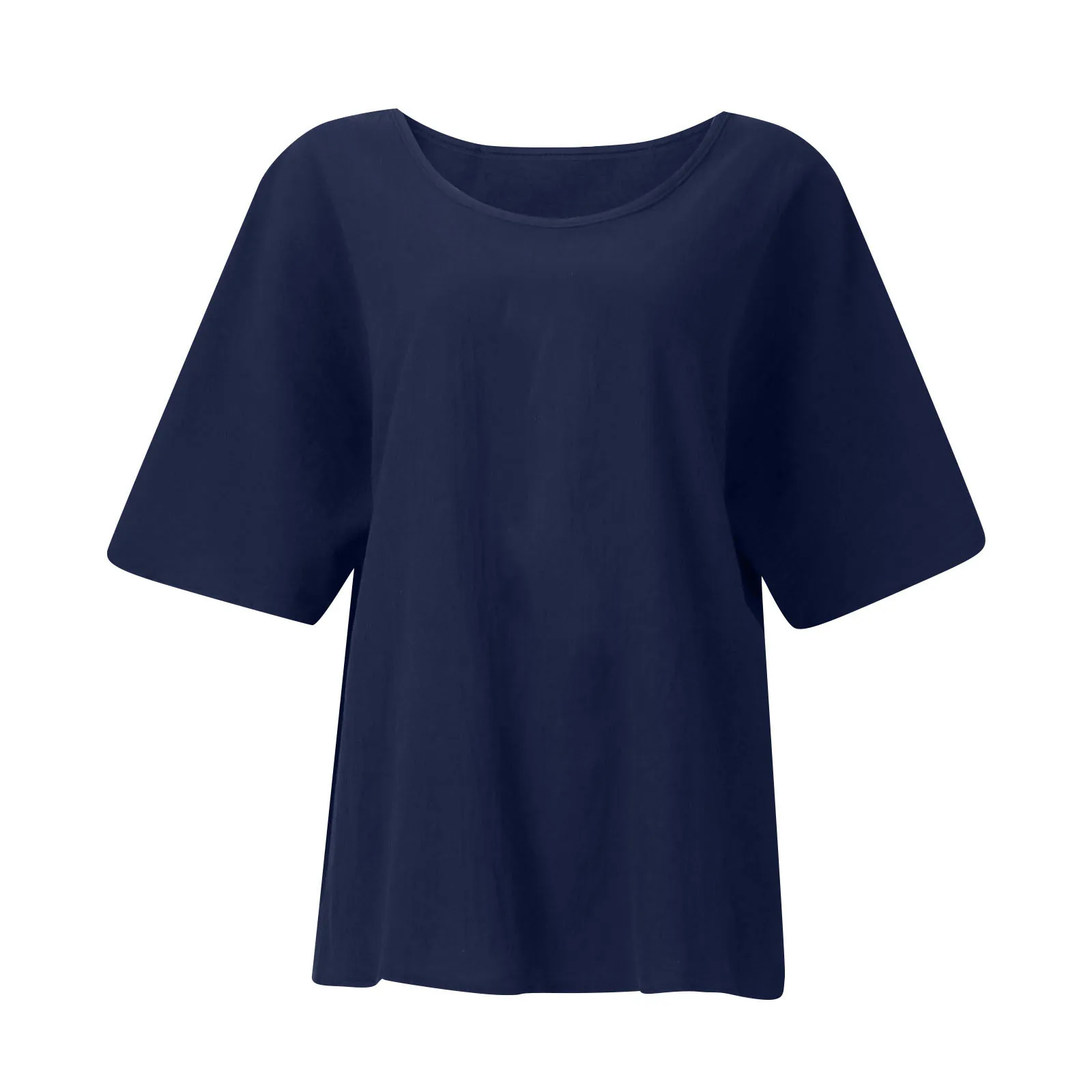 Summer Cotton Linen Solid Color Short Sleeve Women's Slim Fit Casual Top Plus Size Women's Shirt Round Neck T-Shirt Street Style display picture 7