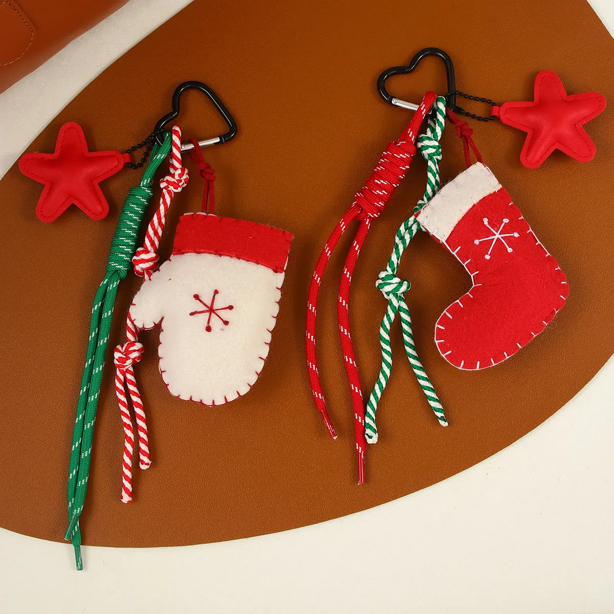 Christmas Keychain Cute Cartoon Wool Felt Santa Claus Socks Gloves Bag Accessories Creative Gift Handmade Star Moon Cloud Universe Design display picture 3