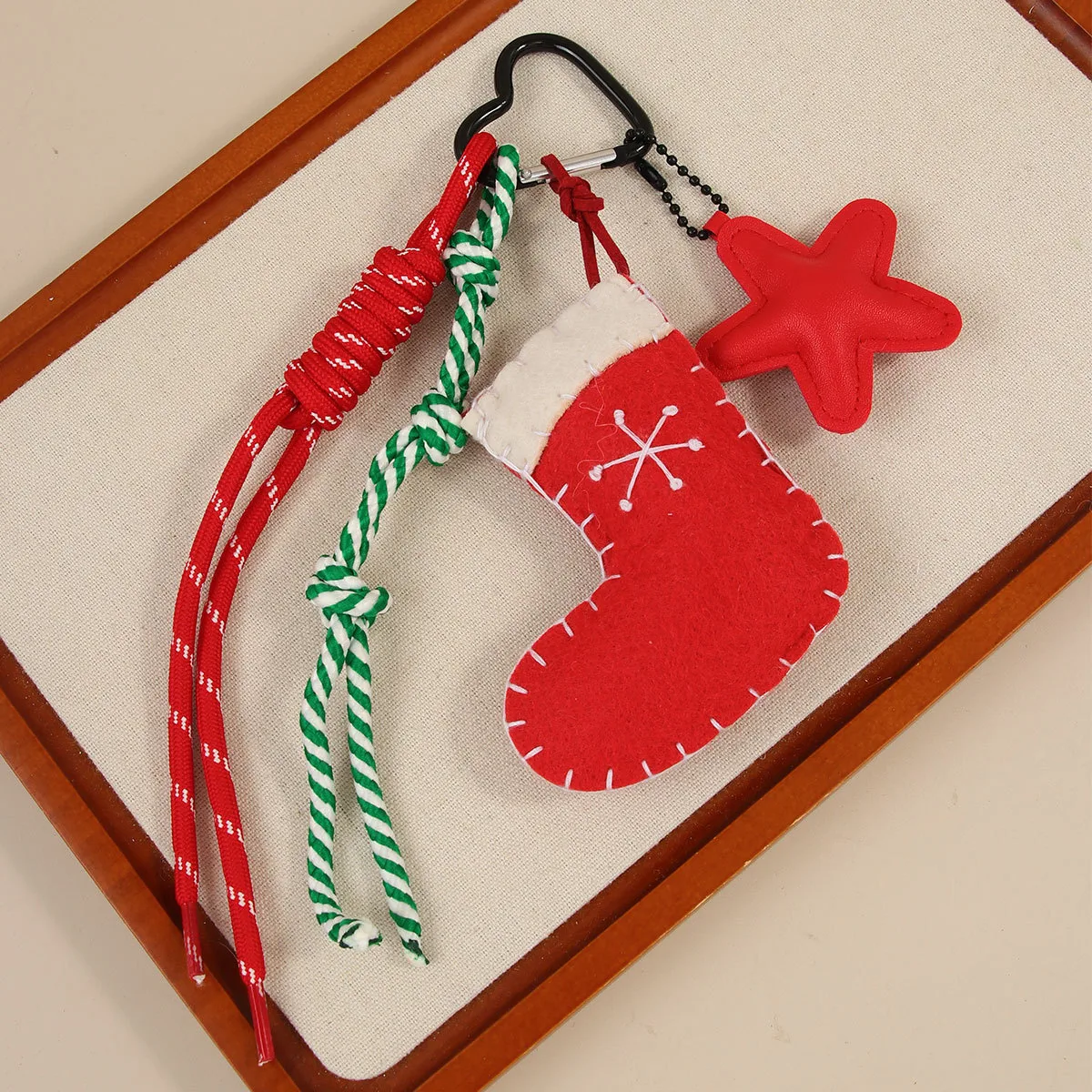 Christmas Keychain Cute Cartoon Wool Felt Santa Claus Socks Gloves Bag Accessories Creative Gift Handmade Star Moon Cloud Universe Design display picture 4