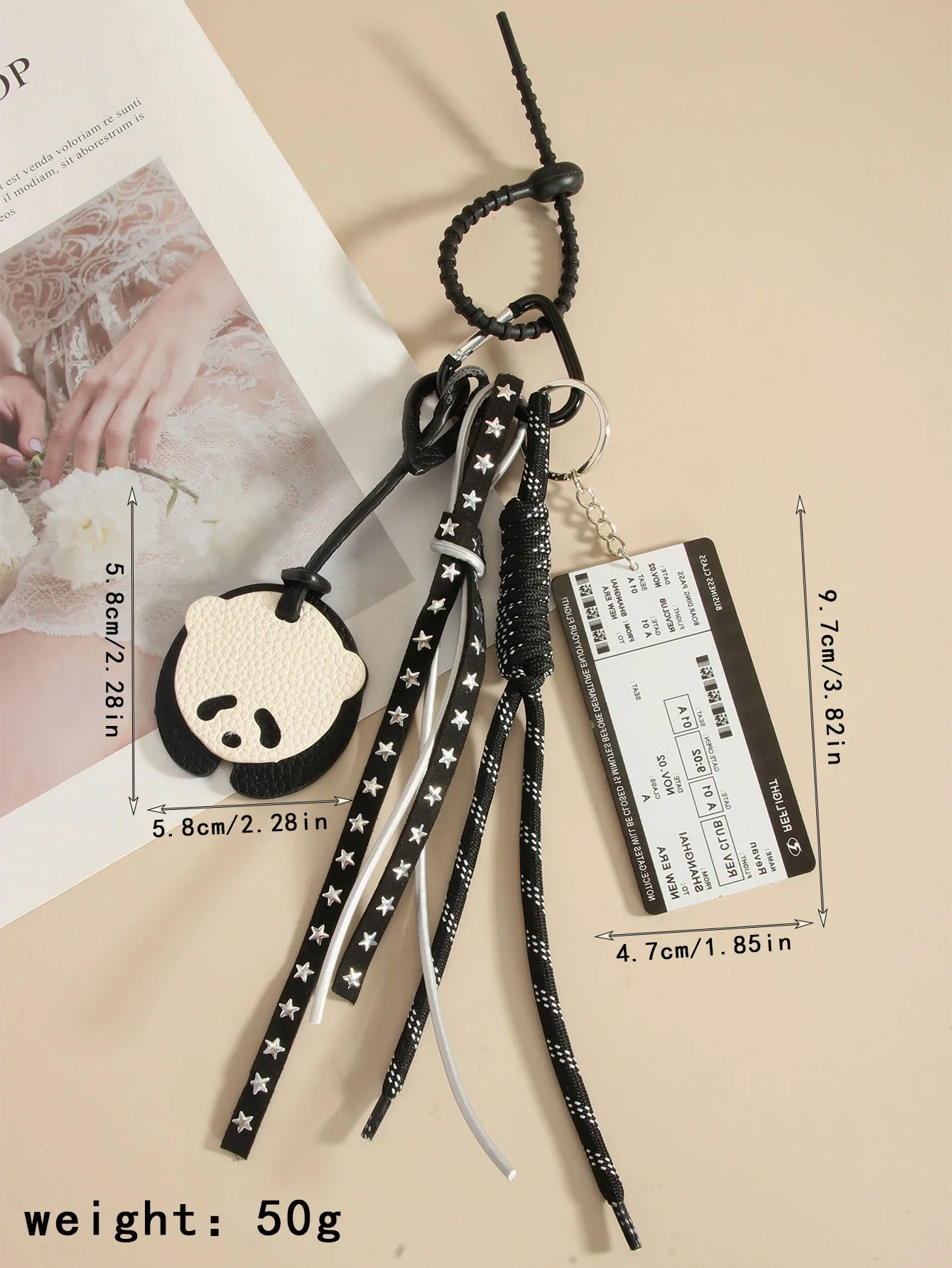 Retro Miu Series Pu Panda Package Pendant Acrylic Boarding Pass Braided Rope Bag Accessories Keychain Chinese Style Artificial Leather display picture 1