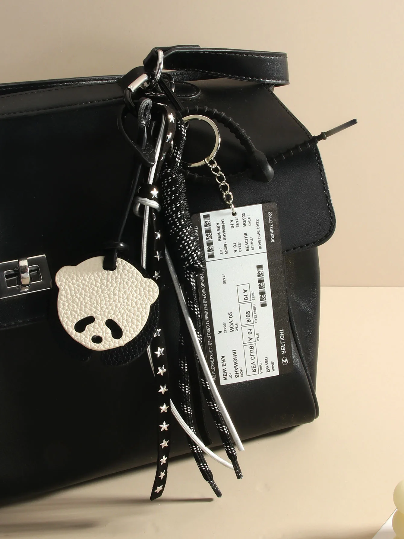 Retro Miu Series Pu Panda Package Pendant Acrylic Boarding Pass Braided Rope Bag Accessories Keychain Chinese Style Artificial Leather display picture 2
