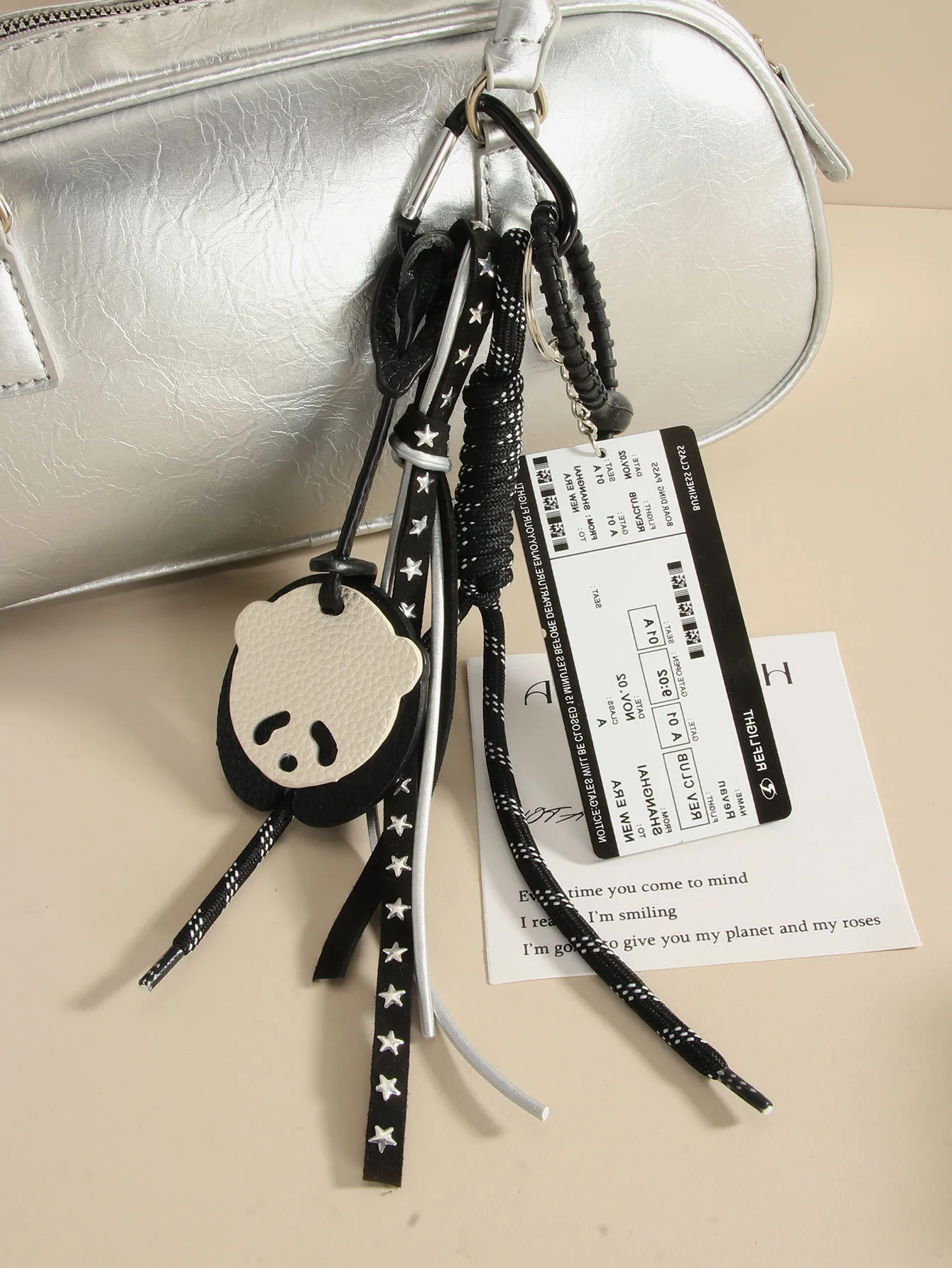 Retro Miu Series Pu Panda Package Pendant Acrylic Boarding Pass Braided Rope Bag Accessories Keychain Chinese Style Artificial Leather display picture 3