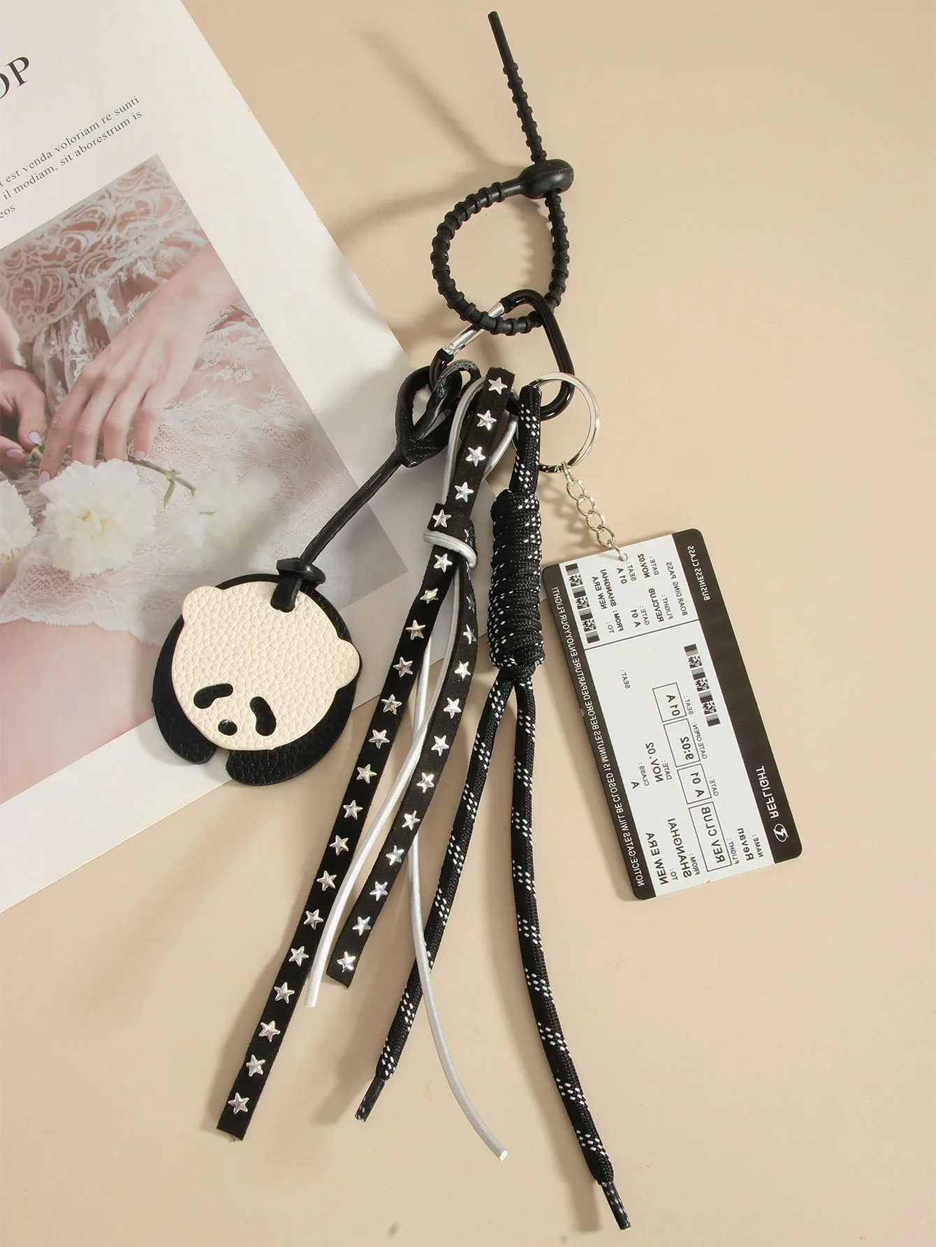 Retro Miu Series Pu Panda Package Pendant Acrylic Boarding Pass Braided Rope Bag Accessories Keychain Chinese Style Artificial Leather display picture 4