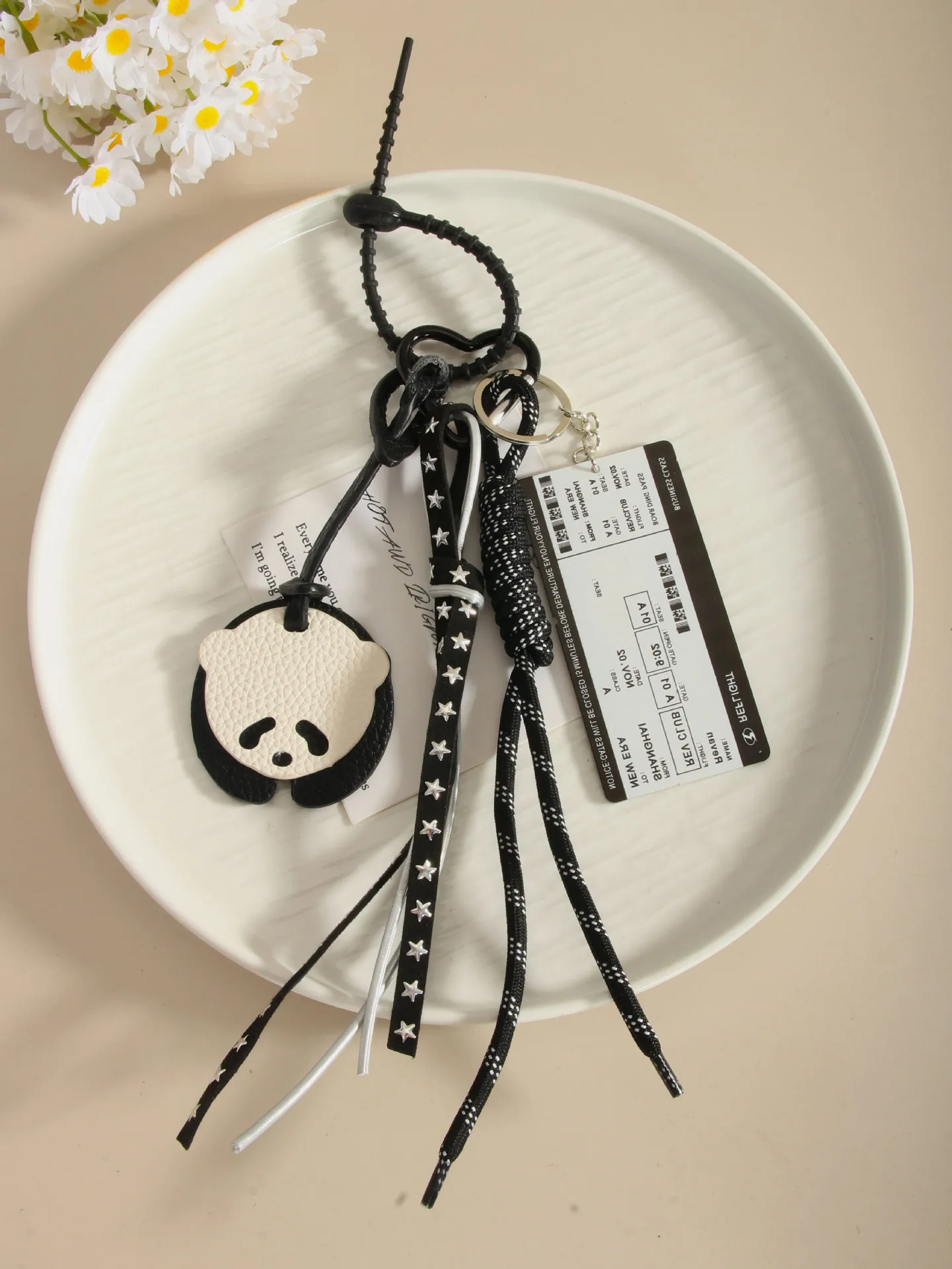 Retro Miu Series Pu Panda Package Pendant Acrylic Boarding Pass Braided Rope Bag Accessories Keychain Chinese Style Artificial Leather display picture 5