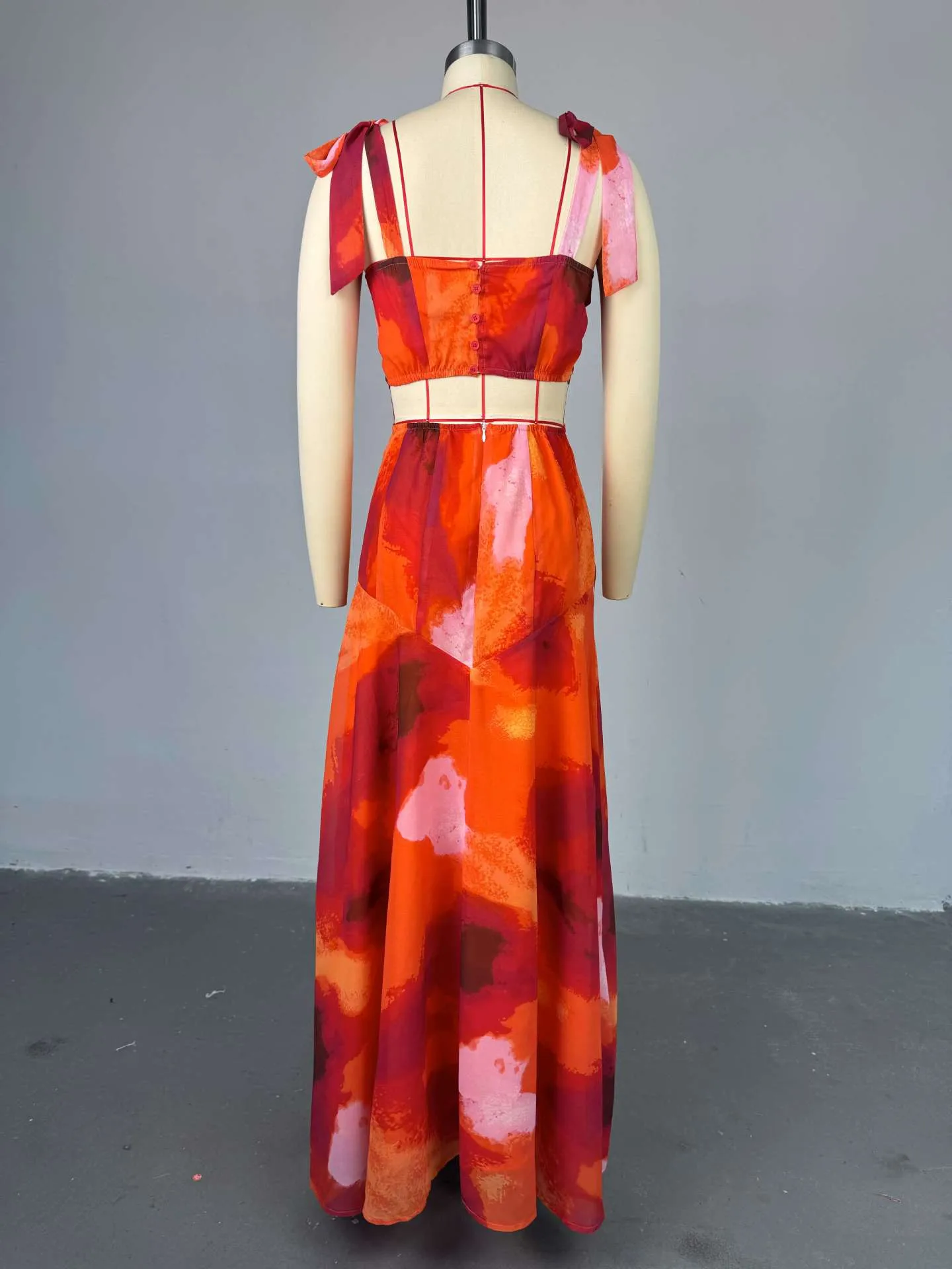 Sweet Fresh Floral Print Belt Vest High Waist A- Line Dress European Ladies Spring New Elegant Casual Dress display picture 4