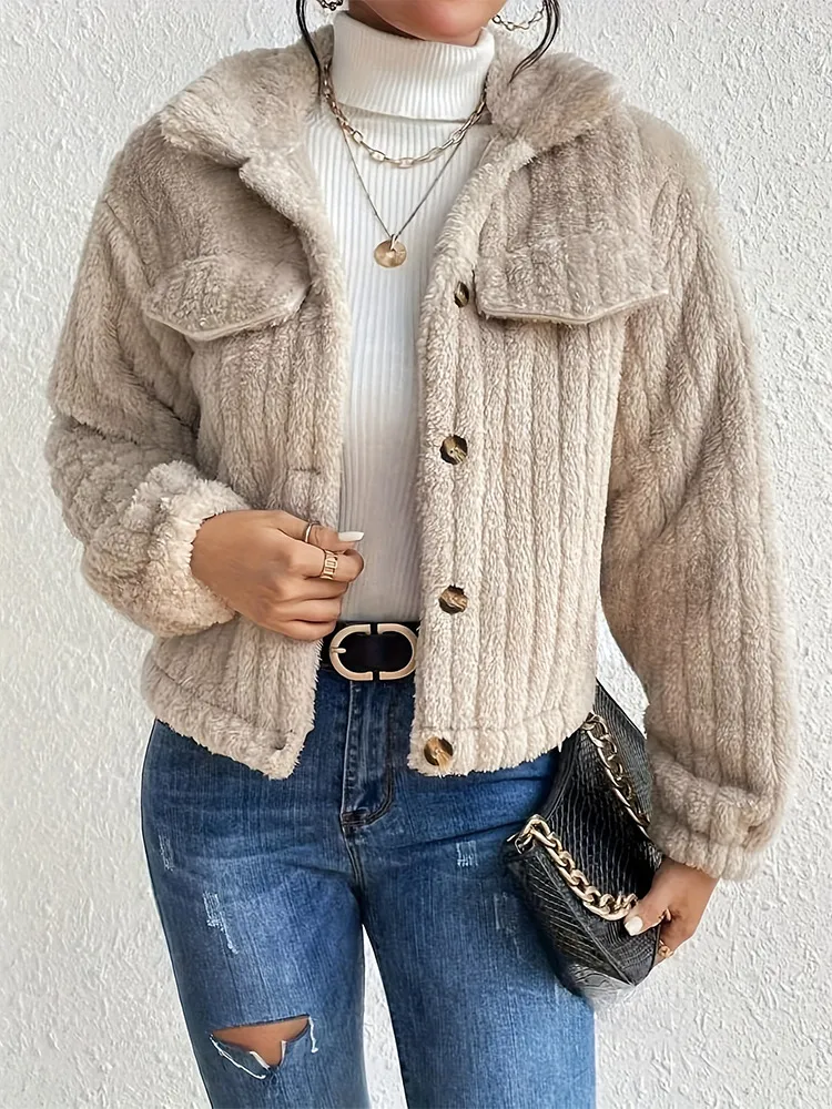 Women's Short Autumn And Winter Double-Sided Velvet Jacket Long Sleeve Lapel Single Button Fashion Simple European Style display picture 1
