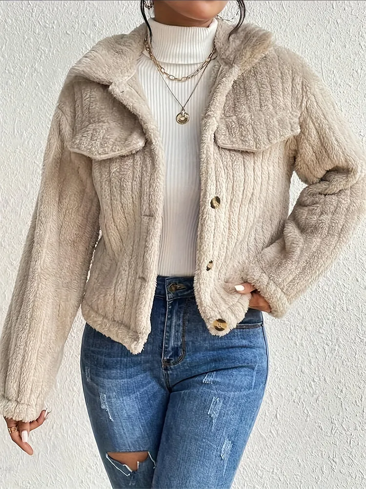 Women's Short Autumn And Winter Double-Sided Velvet Jacket Long Sleeve Lapel Single Button Fashion Simple European Style display picture 3