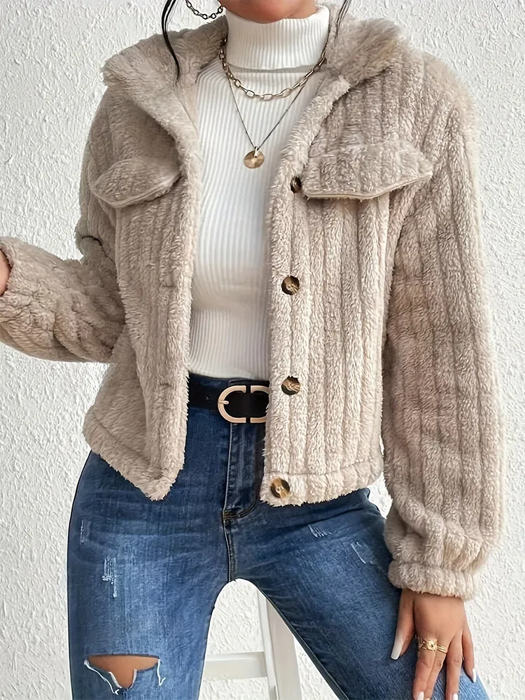 Women's Short Autumn And Winter Double-Sided Velvet Jacket Long Sleeve Lapel Single Button Fashion Simple European Style display picture 4