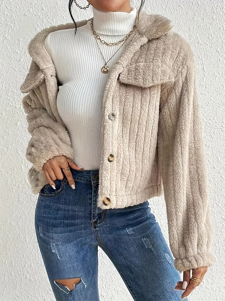 Women's Short Autumn And Winter Double-Sided Velvet Jacket Long Sleeve Lapel Single Button Fashion Simple European Style display picture 5