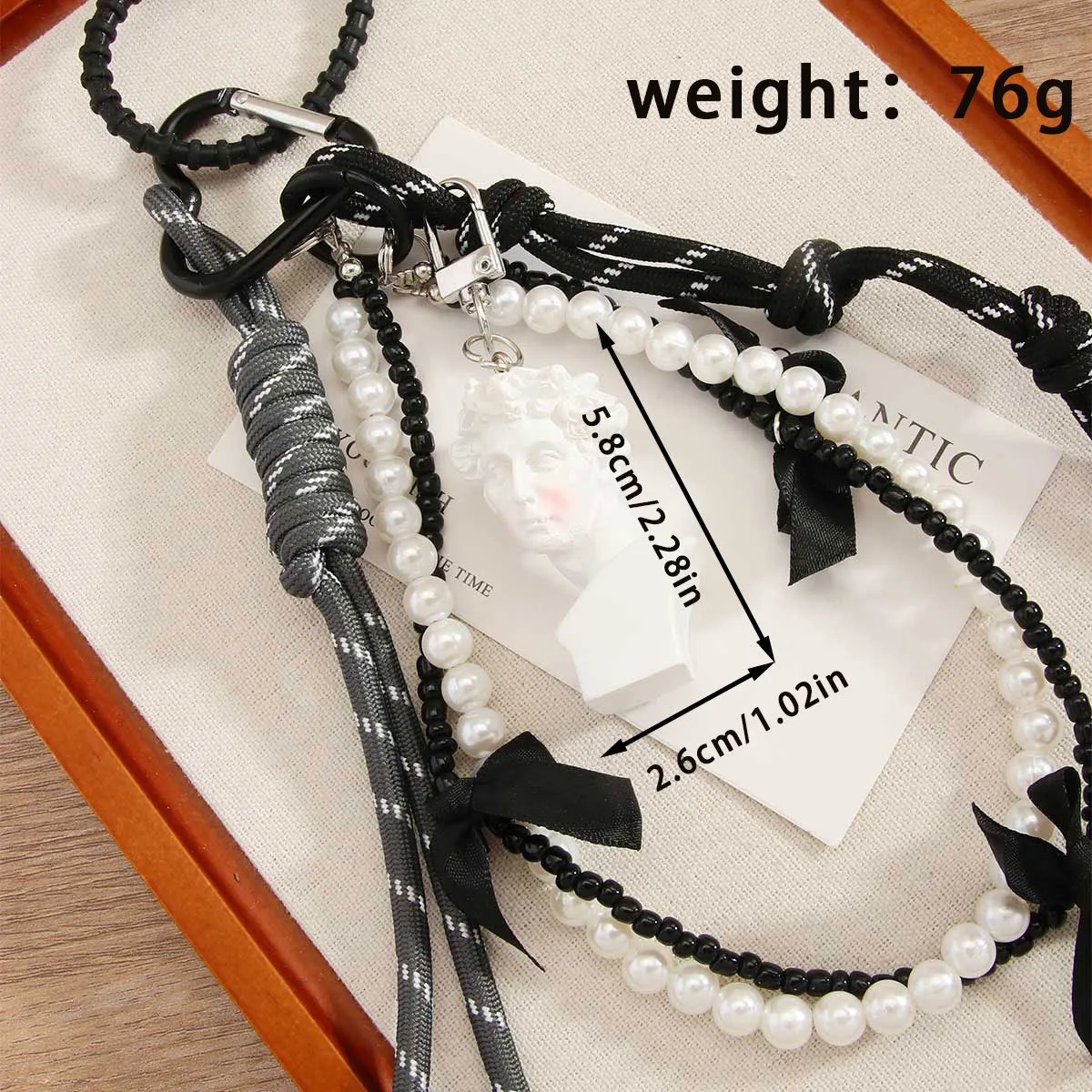 Artistic Style David Statue Pink Blush Pearl Chain Black Pu Material Ornaments Suitable For Simple And Elegant Personalized Design Of Bags display picture 2