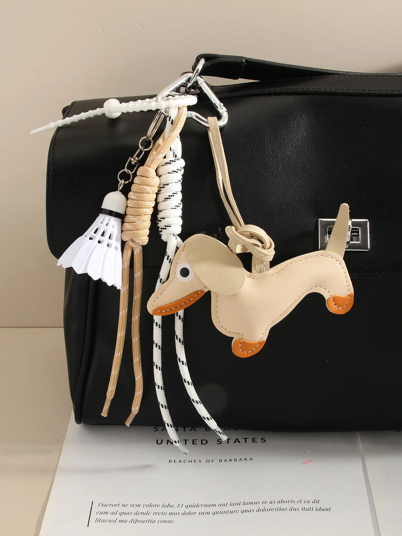 Cute Leather Sausage Dog Keychain Package Pendant Handmade Braided Rope Miu Style Original Design Pu Material Animal Pattern Ornaments display picture 6