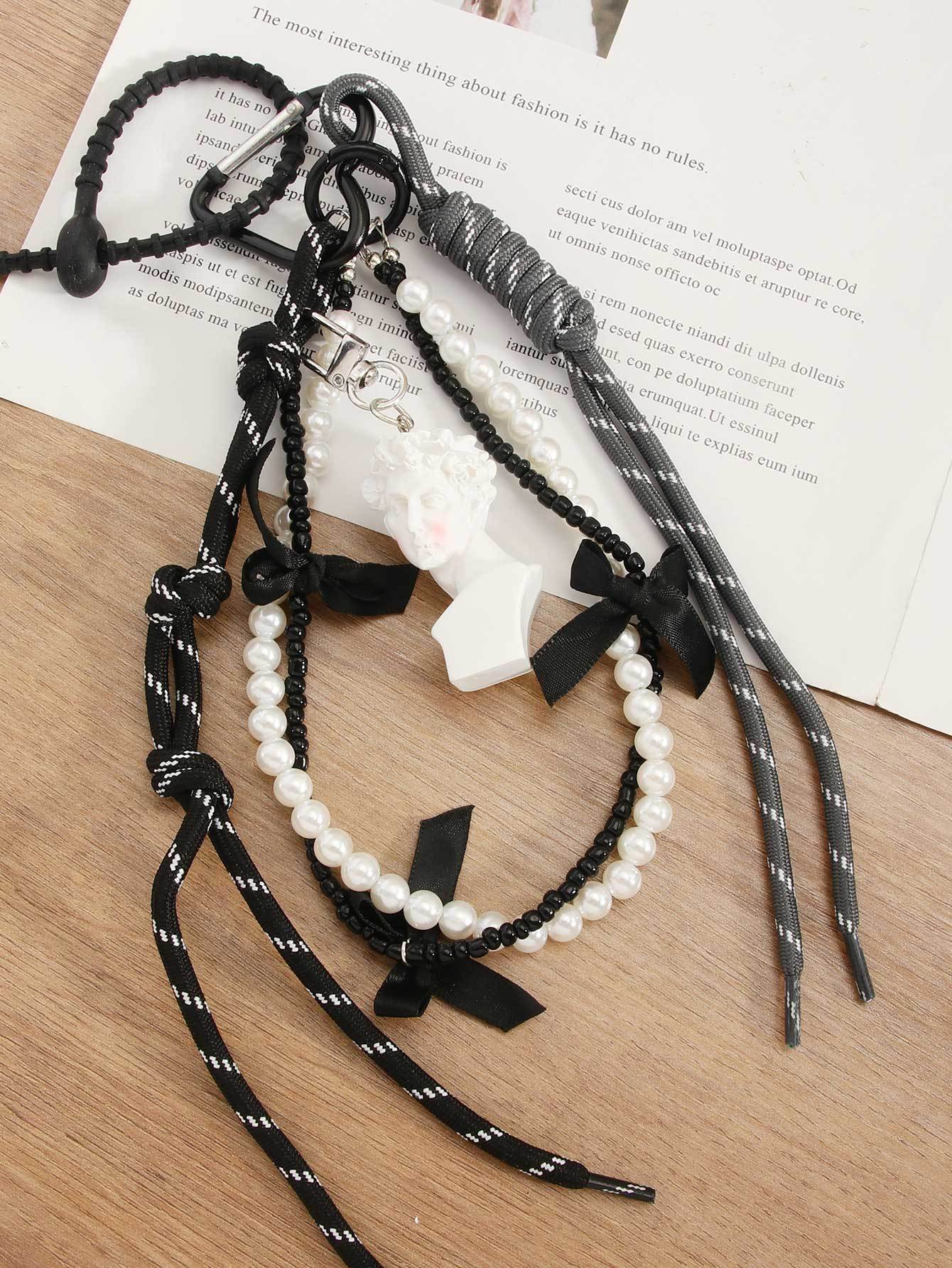 Artistic Style David Statue Pink Blush Pearl Chain Black Pu Material Ornaments Suitable For Simple And Elegant Personalized Design Of Bags display picture 12