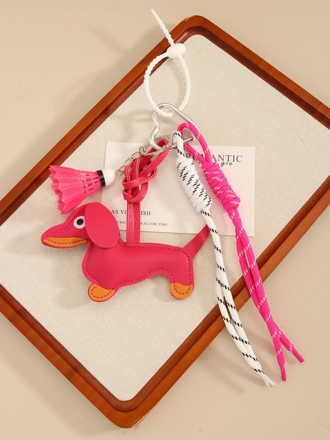 Cute Leather Sausage Dog Keychain Package Pendant Handmade Braided Rope Miu Style Original Design Pu Material Animal Pattern Ornaments display picture 8