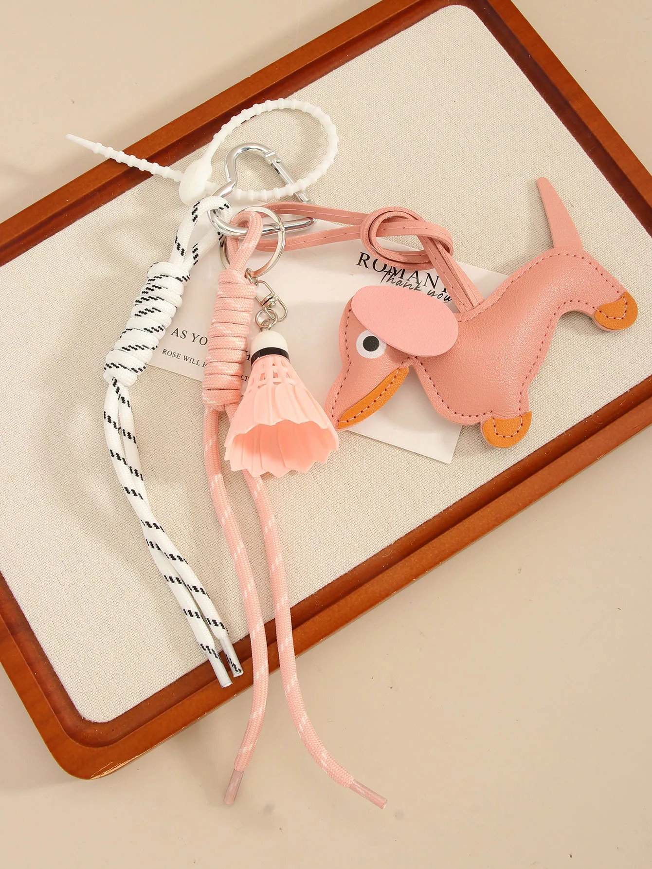 Cute Leather Sausage Dog Keychain Package Pendant Handmade Braided Rope Miu Style Original Design Pu Material Animal Pattern Ornaments display picture 9