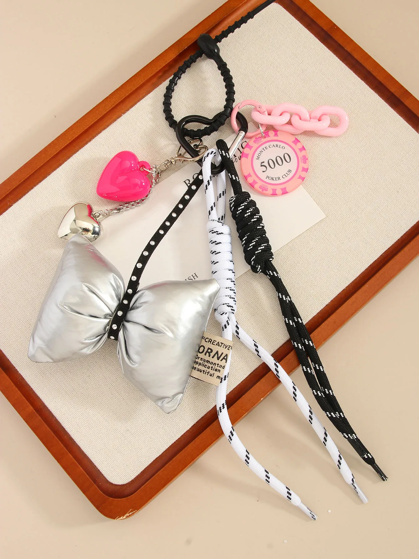 New InS-style Bow Heart-shaped Leather Woven Rope Bag With Cotton Handbag Decoration display picture 3