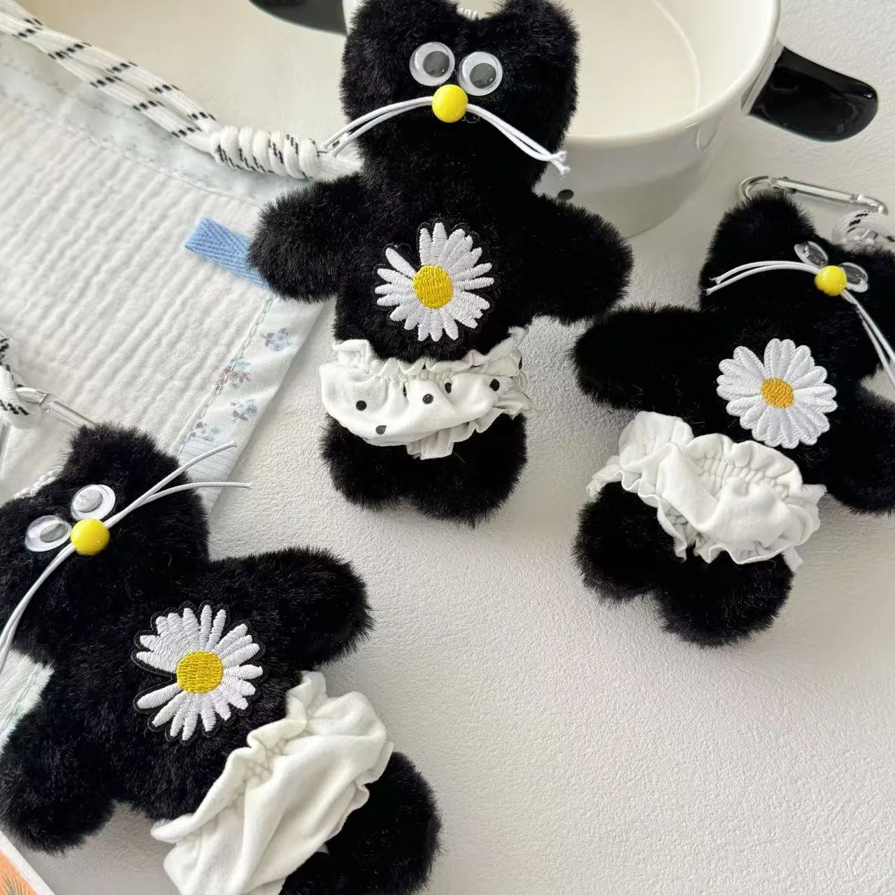 Black Cat Plush Toys Keychain Cute And Ugly Trendy Design Half-Handmade Making Bear/Pig/Animal Pattern Ornaments display picture 2