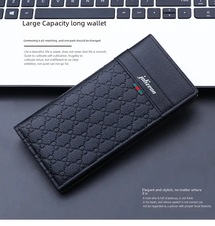 Men's Long Slim Leather Wallet Multiple Card Slots Ultra-Thin Financial Wallet Men's Wallet Lightweight Synthetic Fiber Lining display picture 1