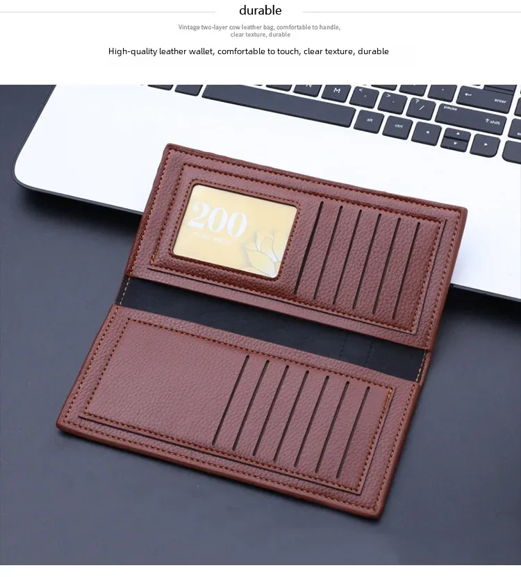 Men's Long Slim Leather Wallet Multiple Card Slots Ultra-Thin Financial Wallet Men's Wallet Lightweight Synthetic Fiber Lining display picture 5