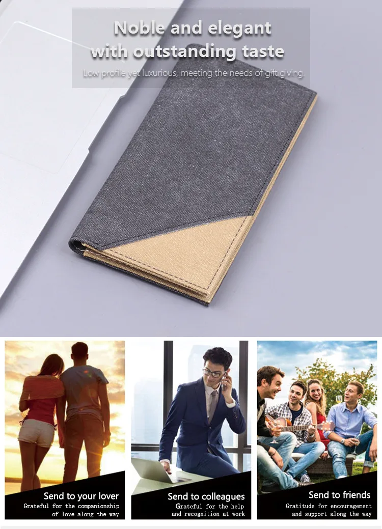 Men's Long Canvas Wallet Can Be Customized Card Holder Two-in-One Ticket Holder Denim Fabric Geometric Pattern Simple Style Lightweight display picture 1