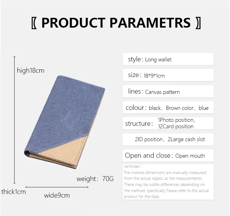 Men's Long Canvas Wallet Can Be Customized Card Holder Two-in-One Ticket Holder Denim Fabric Geometric Pattern Simple Style Lightweight display picture 2