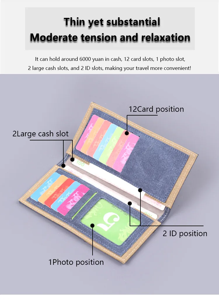 Men's Long Canvas Wallet Can Be Customized Card Holder Two-in-One Ticket Holder Denim Fabric Geometric Pattern Simple Style Lightweight display picture 3