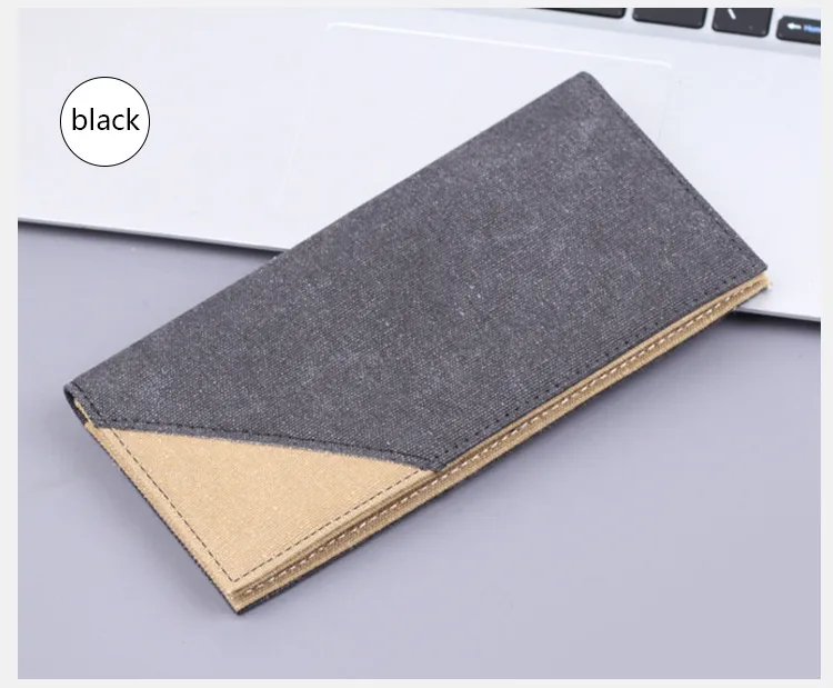 Men's Long Canvas Wallet Can Be Customized Card Holder Two-in-One Ticket Holder Denim Fabric Geometric Pattern Simple Style Lightweight display picture 8