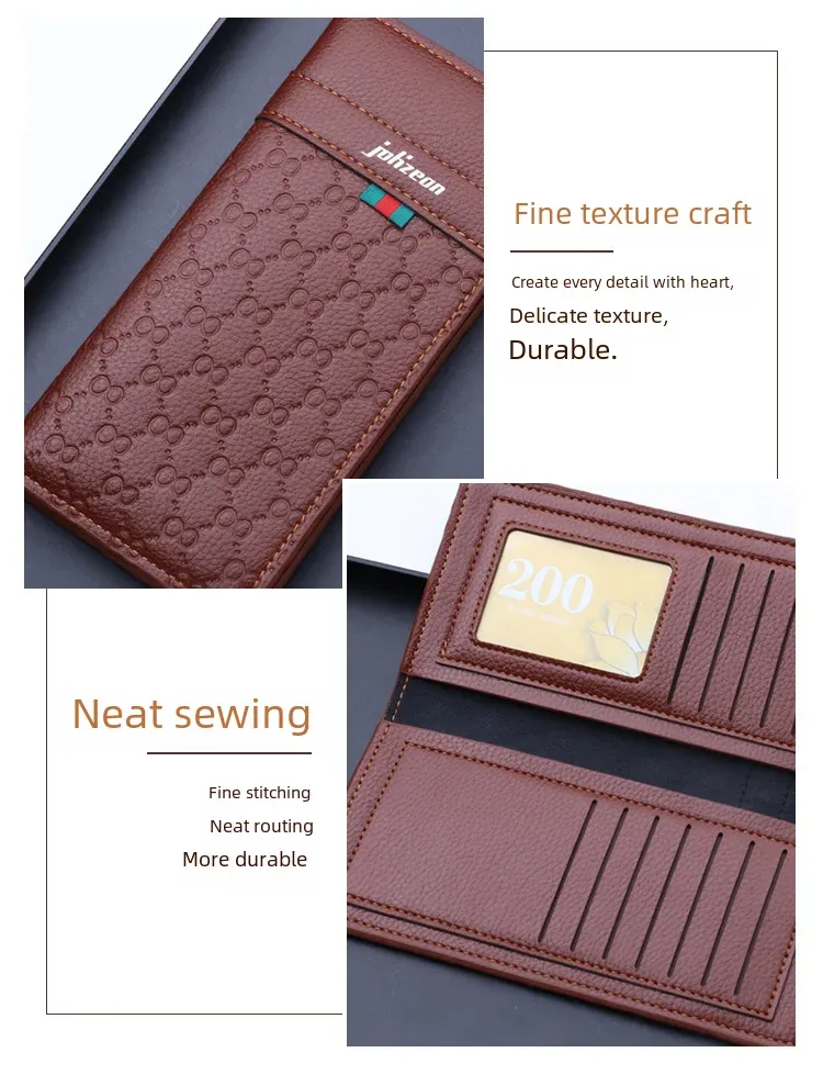 Men's Long Slim Leather Wallet Multiple Card Slots Ultra-Thin Financial Wallet Men's Wallet Lightweight Synthetic Fiber Lining display picture 15