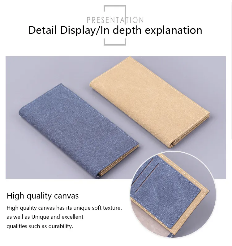 Men's Long Canvas Wallet Can Be Customized Card Holder Two-in-One Ticket Holder Denim Fabric Geometric Pattern Simple Style Lightweight display picture 10