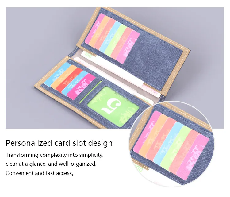 Men's Long Canvas Wallet Can Be Customized Card Holder Two-in-One Ticket Holder Denim Fabric Geometric Pattern Simple Style Lightweight display picture 12
