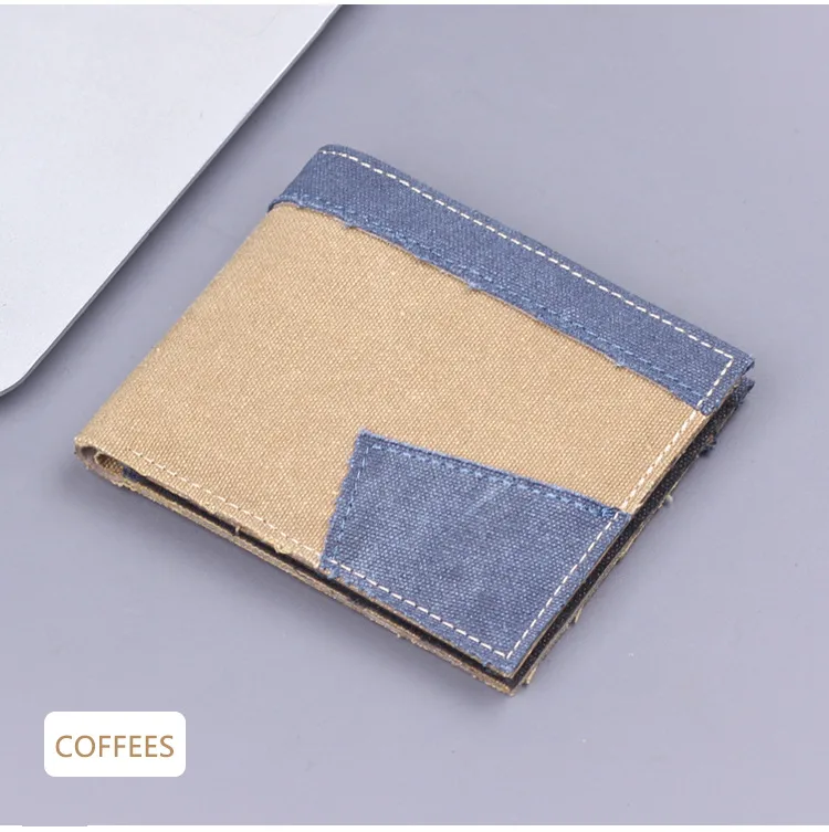 Men's Canvas Wallet Short Leather Clutch Soft Fabric Integrated Design Denim Color Matching Geometric Pattern Retro  Style display picture 2