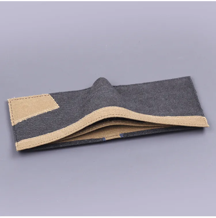 Men's Canvas Wallet Short Leather Clutch Soft Fabric Integrated Design Denim Color Matching Geometric Pattern Retro  Style display picture 4