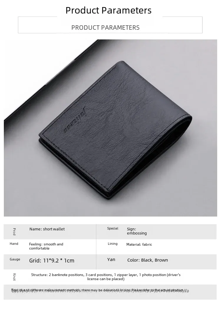 Men's Short Slim Wallet With Zipper Can Hold Driving License Ultrathin And Simple Style Leather Wallet Suitable For Teenagers And College Students display picture 2