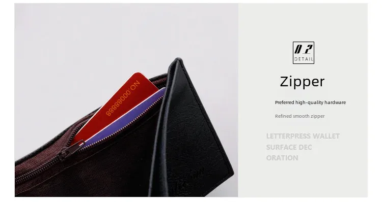 Men's Short Slim Wallet With Zipper Can Hold Driving License Ultrathin And Simple Style Leather Wallet Suitable For Teenagers And College Students display picture 14